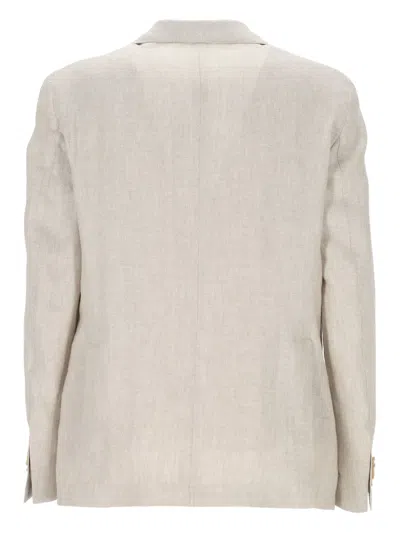 L.b.m 1911 Double-breasted Linen Blazer In Neutral