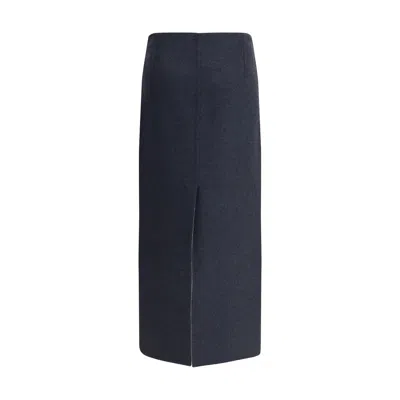 Brunello Cucinelli Women Virgin Wool Midi Skirt In Blue