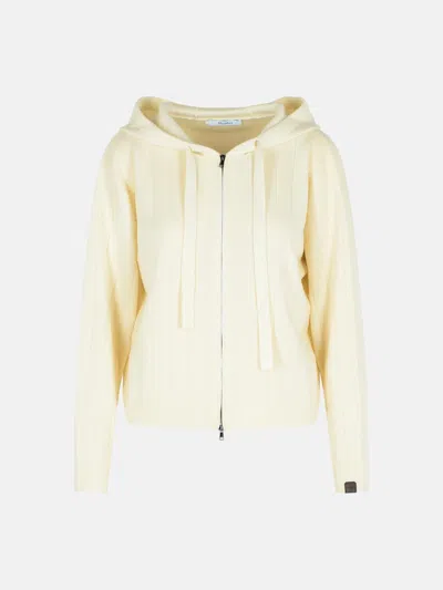 Max Mara Hooded Cashmere Yarn Cardigan Drawstring In Neutral