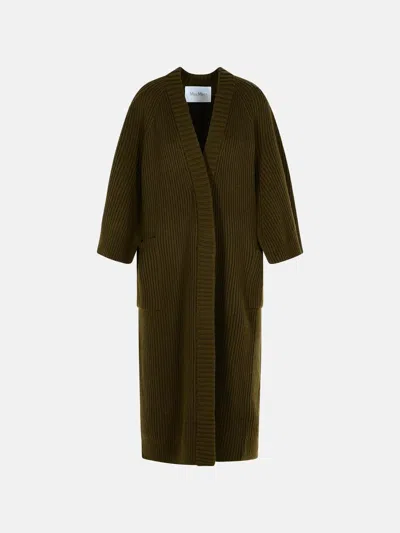 Max Mara 'atollo 1234' Wool And Cachemire Dressing Gown Cardigan In Moss Green In Brown