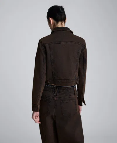 Kenneth Cole Overdye Denim Cropped Trucker Jacket In Brown