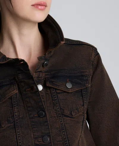 Kenneth Cole Overdye Denim Cropped Trucker Jacket In Brown