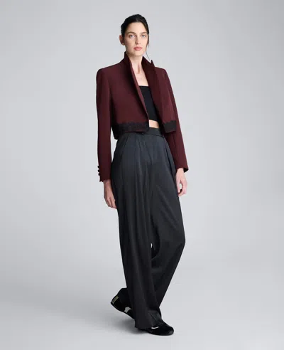 Kenneth Cole Luxe Twill Fitted Cropped Blazer With Lace Trim In Red