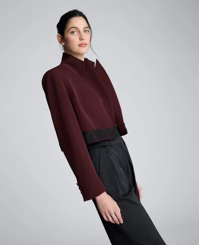 Kenneth Cole Luxe Twill Fitted Cropped Blazer With Lace Trim In Red