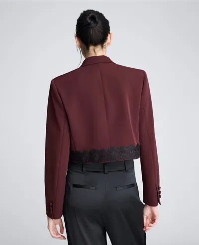 Kenneth Cole Luxe Twill Fitted Cropped Blazer With Lace Trim In Red
