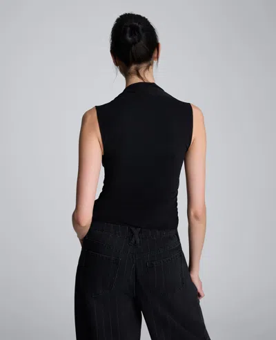 Kenneth Cole Sleeveless Square Neck Knit Mesh Top In Black