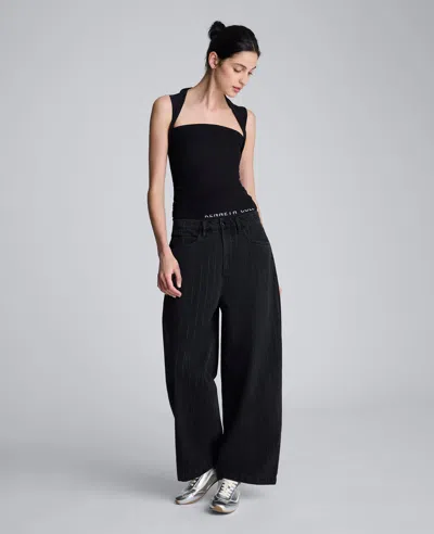 Kenneth Cole Sleeveless Square Neck Knit Mesh Top In Black