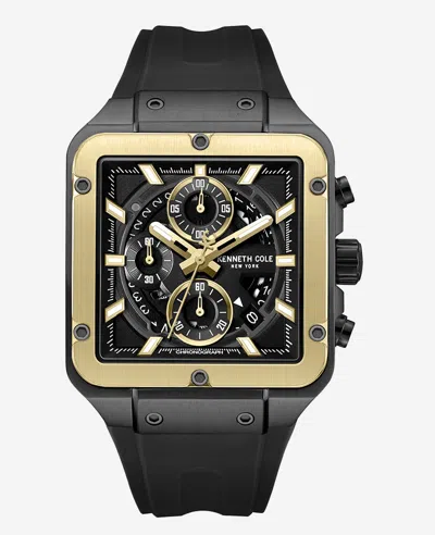 Kenneth Cole Skeleton Automatic Gold Tone Bezel Black Silicone Strap Watch
