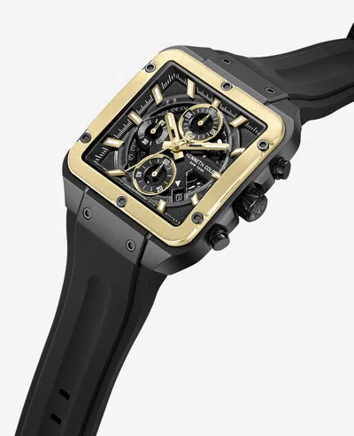 Kenneth Cole Skeleton Automatic Gold Tone Bezel Black Silicone Strap Watch
