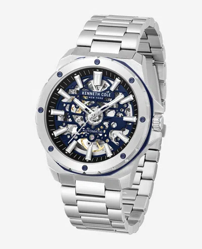 Kenneth Cole Skeleton Automatic Stainless Bracelet Watch In Silver