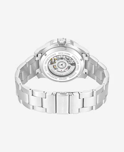 Kenneth Cole Skeleton Automatic Blue Contrast Dial Bracelet Watch In White