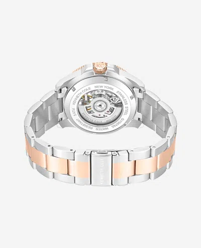 Kenneth Cole Skeleton Automatic Black Contrast Dial Two Tone Bracelet Watch In Metallic