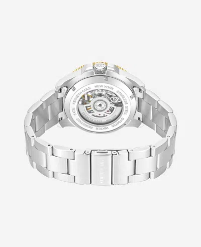 Kenneth Cole Skeleton Automatic Green Contrast Dial Bracelet Watch In Silver