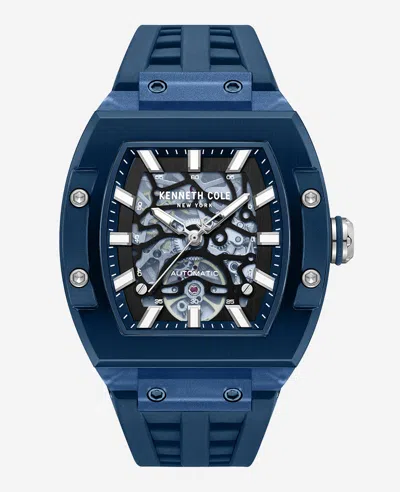 Kenneth Cole Skeleton Automatic Blue Silicone Strap Watch