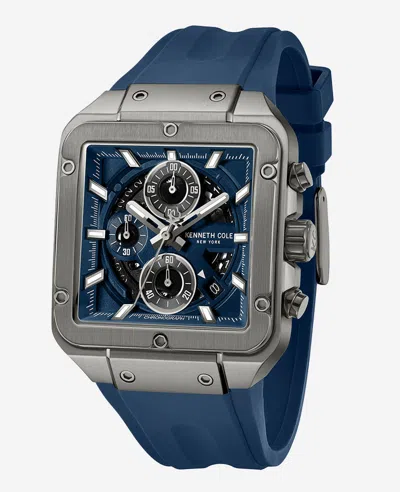Kenneth Cole Skeleton Automatic Blue Silicone Strap Watch