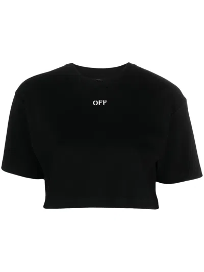 Off-white Black Cropped T-shirt With Logo In Black