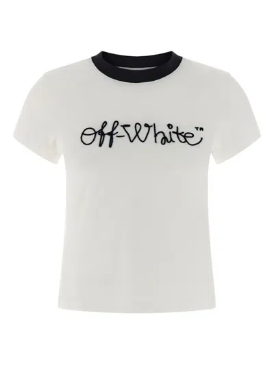 Off-white T-shirt With Embroidered Logo In White