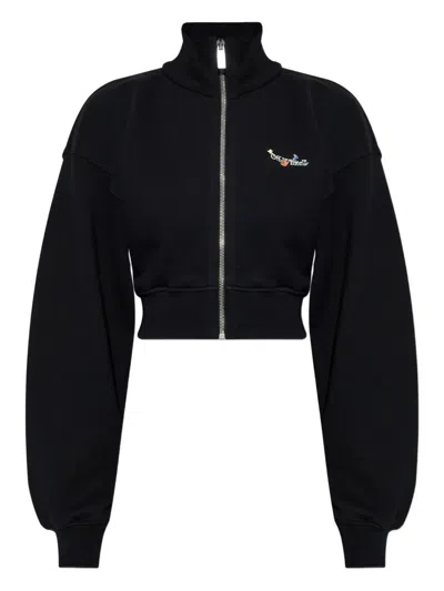 Off-white Floral Print Cropped Sweatshirt With High Collar In Black