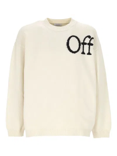 Off-white Classic White Knit Sweater With Round Neckline In Neutral