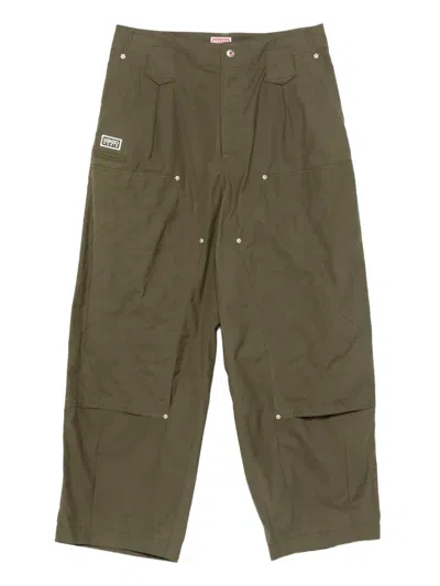 Kenzo Cotton Trousers With Quilted Pattern And Pockets In Green