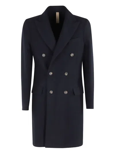 Eleventy Double-breasted Long Coat And Pockets In Blue