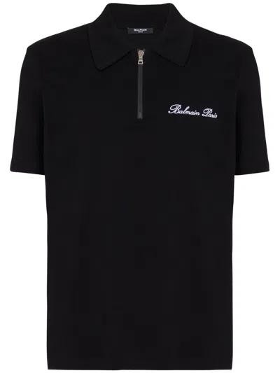 Balmain Short-sleeved Polo Shirt With Embroidery In Black