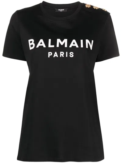 Balmain T -shirt Paris Logo Print Black In Black