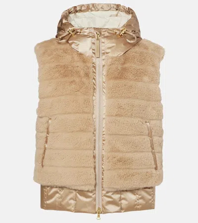 Bogner Yumi Hooded Quilted Plush And Recycled-satin Down Ski Vest In Brown