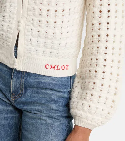 Chloé Jacquard Logo Cardigan Sweaters And Cardigans White In Neutral