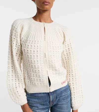 Chloé Jacquard Logo Cardigan Sweaters And Cardigans White In Neutral