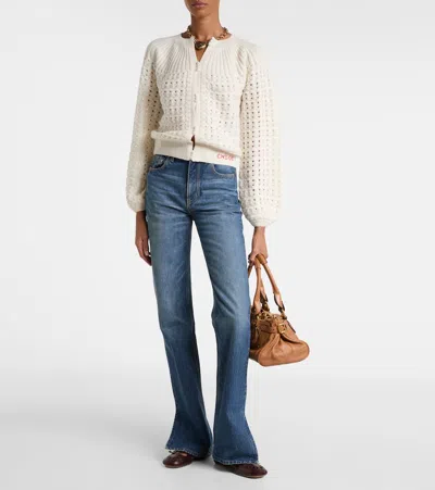 Chloé Jacquard Logo Cardigan Sweaters And Cardigans White In Neutral