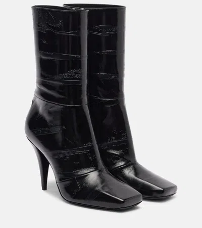 Givenchy Sliced Square Ankle Boots In Shiny Leather In Black