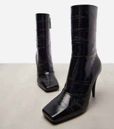 Givenchy Sliced Square Ankle Boots In Shiny Leather In Black