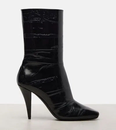 Givenchy Sliced Square Ankle Boots In Shiny Leather In Black
