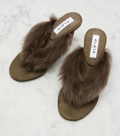 Alaïa Alaia Boudoir 90 Shearling-trimmed Suede Mules In Brown