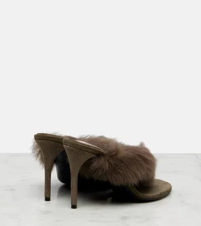 Alaïa Alaia Boudoir 90 Shearling-trimmed Suede Mules In Brown