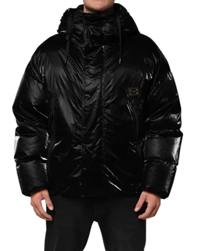Pre-owned Dolce & Gabbana Black Logo Full Zip Hooded Quilted Men's Jacket ()