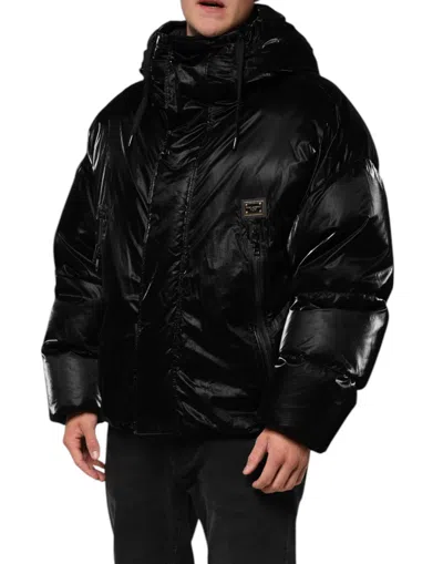 Pre-owned Dolce & Gabbana Black Logo Full Zip Hooded Quilted Men's Jacket ()