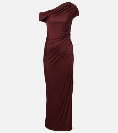 Galvan Asymmetric Draped Jersey Maxi Dress In Brown