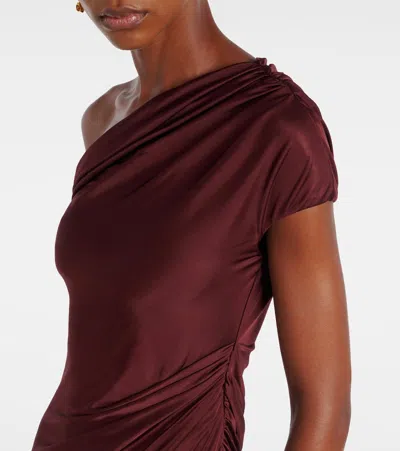 Galvan Asymmetric Draped Jersey Maxi Dress In Brown