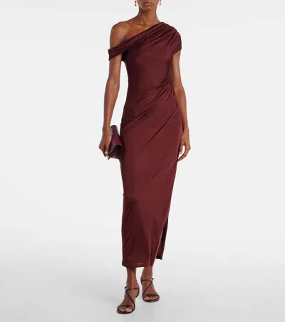 Galvan Asymmetric Draped Jersey Maxi Dress In Brown