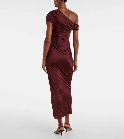 Galvan Asymmetric Draped Jersey Maxi Dress In Brown