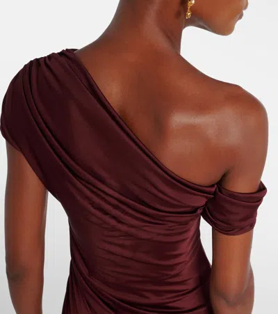 Galvan Asymmetric Draped Jersey Maxi Dress In Brown