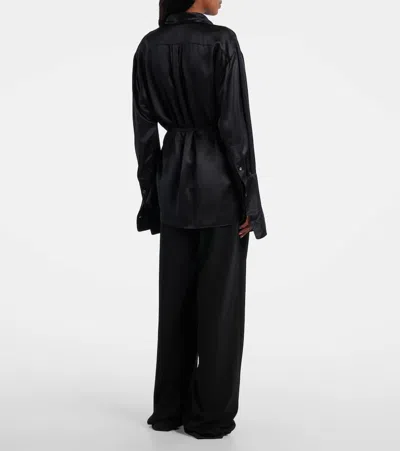 The Row Eivie Silk Long-sleeve Wrap Blouse In Black