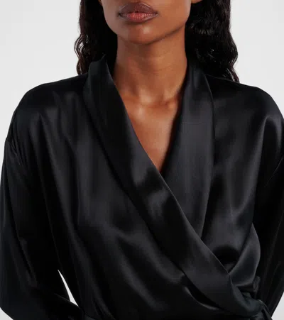 The Row Eivie Silk Long-sleeve Wrap Blouse In Black