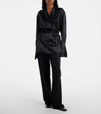 The Row Eivie Silk Long-sleeve Wrap Blouse In Black