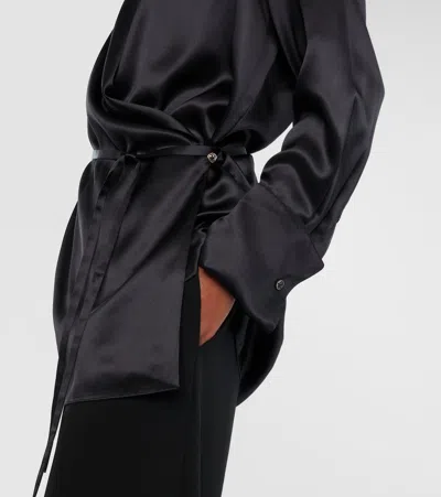 The Row Eivie Silk Long-sleeve Wrap Blouse In Black