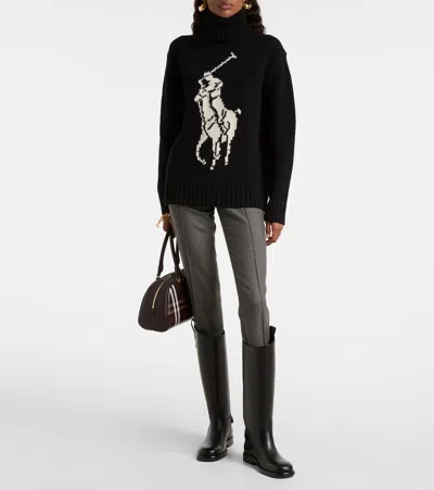 Polo Ralph Lauren Wool Big Pony Rollneck Sweater In Black
