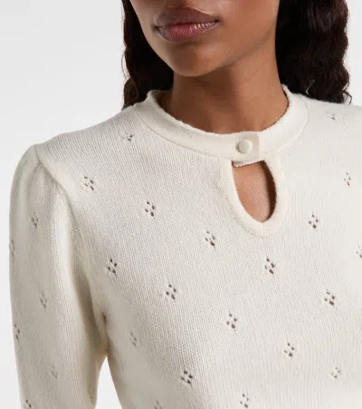 Chloé Wool And Cashmere Fitted Sweater With An Openwork Motif Clothing In White
