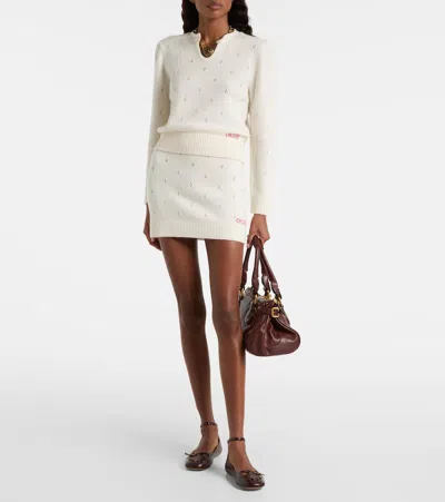 Chloé Wool And Cashmere Fitted Sweater With An Openwork Motif Clothing In White